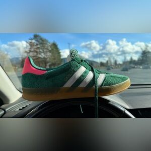 Adidas Gazelle Green and Pink Sneakers with White Stripes